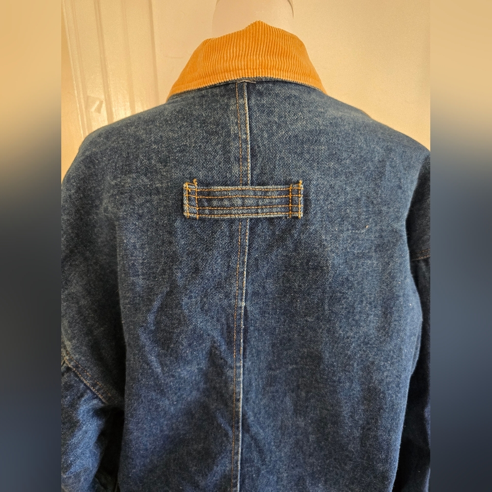 Vintage Current Seen Denim Long Coat with Tan Corduroy Collar - Picture 12 of 15
